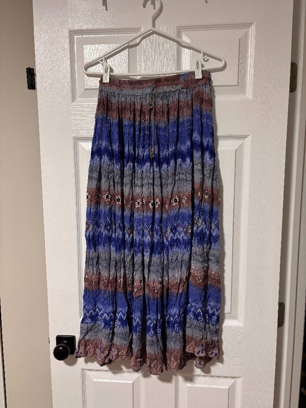 Vintage Boho Maxi Skirt | Tie-Dye Festival Skirt w/ Drawstring Waist (ONE SIZE)